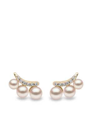 Yoko London 18kt yellow gold diamond Akoya pearl Sleek stud earrings