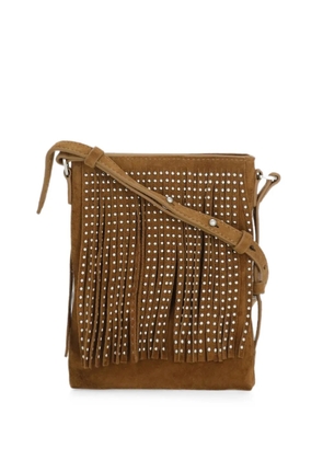 Ash stud-embellished fringed shoulder bag - Brown