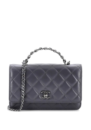 CHANEL Pre-Owned Top Handle Phone Holder with Chain Quilted Shiny Calfskin with Crystals crossbody bag - Grey