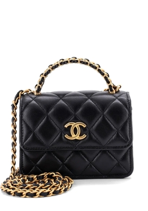 CHANEL Pre-Owned Woven Top Handle CC Flap Clutch on Chain Quilted Lambskin Small satchel - Black