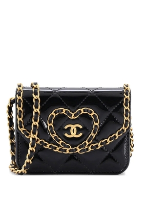 CHANEL Pre-Owned Heart Chain Flap Bag Quilted Patent Mini crossbody bag - Black