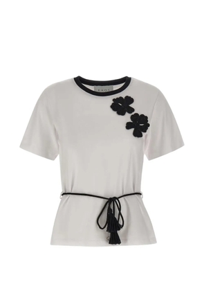 kaos floral-embroidered belted T-shirt - White
