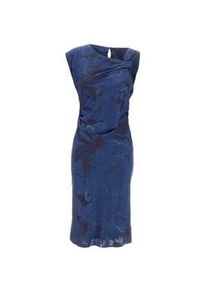 kaos Icona floral-jacquard asymmetric-neck midi dress - Blue