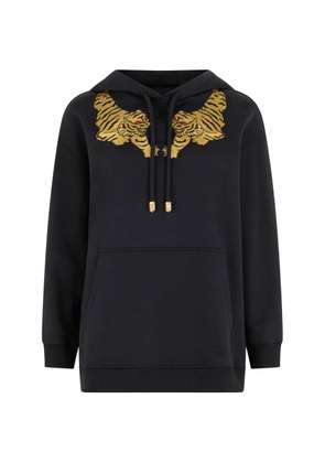 Roberto Cavalli tiger-embroidered drawstring hoodie - Black