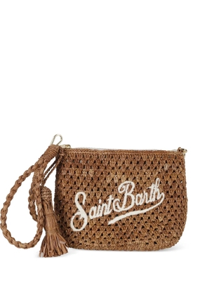 MC2 Saint Barth embroidered-logo raffia clutch bag - Brown