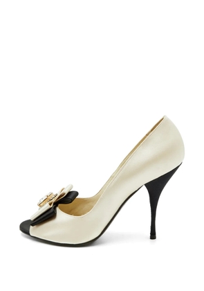 Casadei Vintage crystal-embellished bow-detail peep-toe pumps - Neutrals