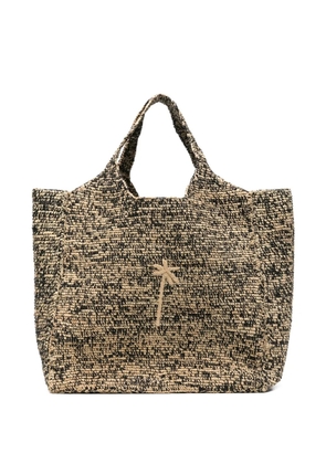 Manebi palm tree-embroidered raffia tote bag - Black