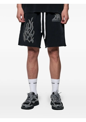GODMADE logo-print raw-edge shorts - Black