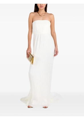 Solace London strapless plissé-effect maxi dress - White