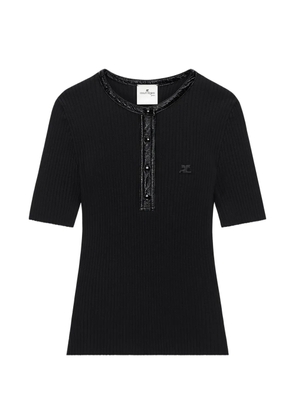 Courrèges vinyl-trim ribbed-knit T-shirt - Black