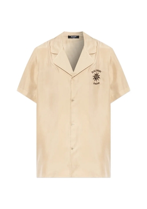 Balmain logo-embroidered camp-collar shirt - Neutrals