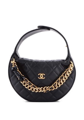 CHANEL Pre-Owned Double Chain Bow Pouch Quilted Caviar Mini hobo bag - Black