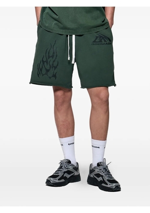GODMADE logo-print raw-edge shorts - Green