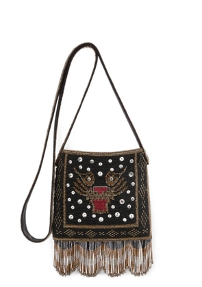 Valentino Garavani Nellcôte small embroidered shoulder bag with fringes - Black