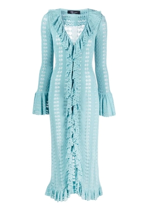 Blumarine lace-trimmed V-neck midi dress - Blue