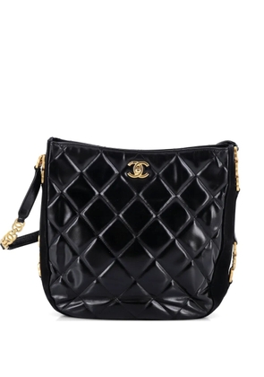 CHANEL Pre-Owned Tiny CC Link Quilted Shiny Calfskin and Suede Medium hobo bag - Black