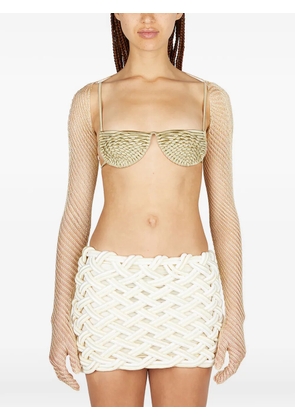 Isa Boulder woven-sleeve top - Neutrals