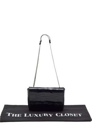 Gucci Pre-Owned croc-embossed flap shoulder bag - Black