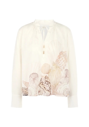 MARCCAIN seashell-print tie-neck blouse - Neutrals