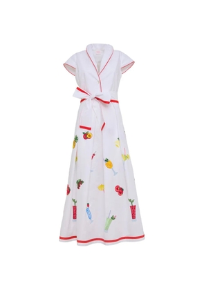 Loretta Caponi Giardino embroidered poplin cotton midi shirt dress - White