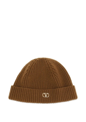 Valentino Garavani VLogo ribbed-knit beanie hat - Brown