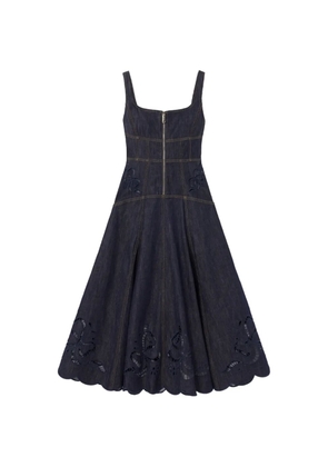 Self-Portrait broderie-anglaise flared-hem midi dress - Blue