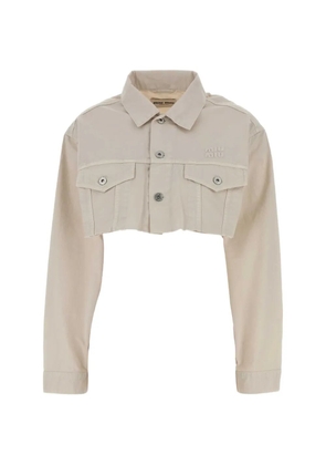 Miu Miu cropped raw-cut denim jacket - White