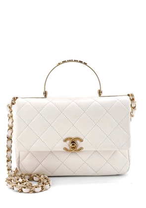CHANEL Pre-Owned Logo Quilted Metal Top Handle Flap Bag Quilted Lambskin with Metal and Crystals Small shoulder bag - White