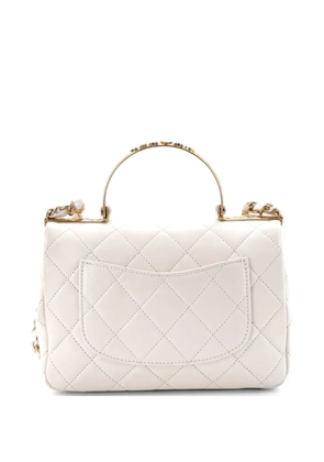 CHANEL Pre-Owned Logo Quilted Metal Top Handle Flap Bag Quilted Lambskin with Metal and Crystals Small shoulder bag - White