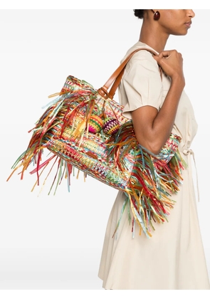 Aquazzura Trancoso fringe-trimmed woven tote bag - Red