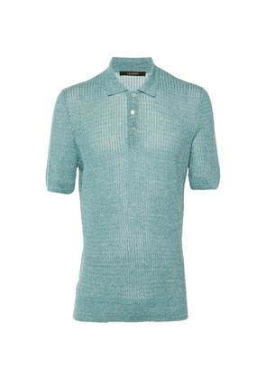 Tagliatore wavy-knit polo shirt - Blue