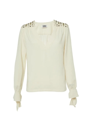 Sonia Rykiel Pre-Owned embellished V-neck top - Neutrals