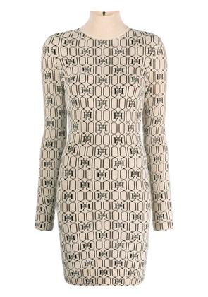 Elisabetta Franchi mongram-intarisa knitted minidress - Neutrals