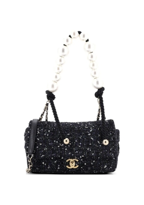 CHANEL Pre-Owned Pearl Handle Flap Bag Quilted Tweed Medium shoulder bag - Blue