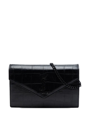 Saint Laurent Pre-Owned 2017 Croc Embossed Leather Monogram Monochrome Envelope Chain Wallet crossbody bag - Black