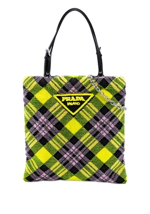 Prada Pre-Owned 2013-2026 Plaid Velvet Logo Plaque Convertible Tote satchel - Multicolour