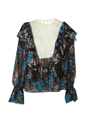 Lanvin Pre-Owned floral brocade lace-panel blouse - Gold