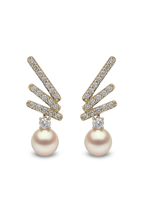 Yoko London 18kt yellow gold Sleek Akoya pearl diamond stud earrings
