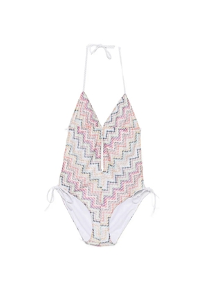 Missoni zigzag-knit halterneck swimsuit - White