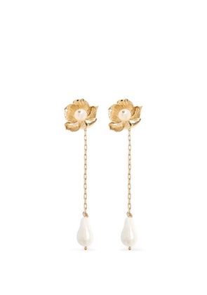 ERDEM floral-motif pearl-drop earrings - Gold