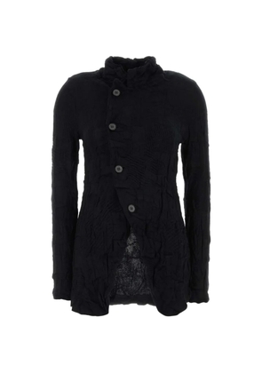 Y's crinkled-finish asymmetric-fastening cardigan - Black