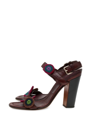 Prada Pre-Owned floral-embroidered heeled sandals - Brown