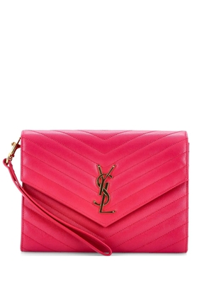 Saint Laurent Pre-Owned Classic Monogram Envelope Wristlet Matelasse Chevron Leather clutch bag - Pink