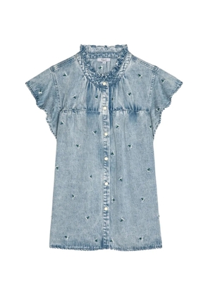 Rails Ruthie embroidered ruffled-sleeve blouse - Blue
