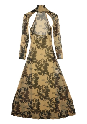 Rokh floral-print cut-out dress - Neutrals