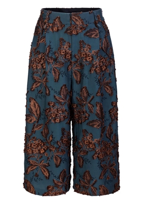 Shanghai Tang straight-leg jacquard cropped trousers - Blue