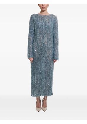 Dina Melwani fringed crystal-embellished midi dress - Blue