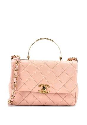 CHANEL Pre-Owned Logo Quilted Metal Top Handle Flap Bag Quilted Lambskin with Metal and Crystals Small shoulder bag - Pink