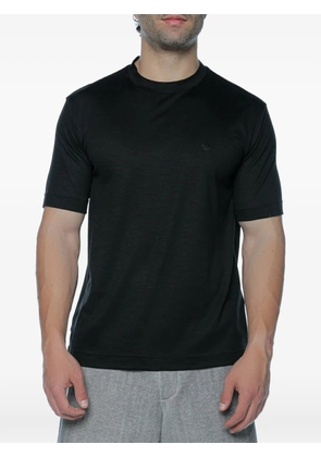 Emporio Armani logo-embroidered wool T-shirt - Black