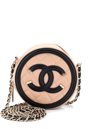 CHANEL Pre-Owned Filigree Round Clutch with Chain Quilted Caviar Mini crossbody bag - Neutrals